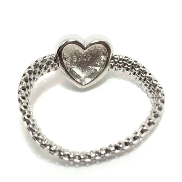 Sterling Silver Heart Ring Watchband Chain Band Size 6 to 6.25 - Picture 2 of 13